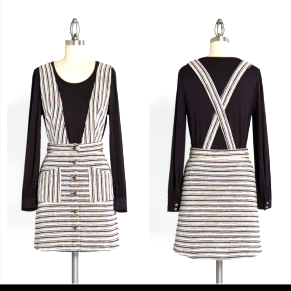 Modcloth textured haute on the horizon striped button down jumper overall…